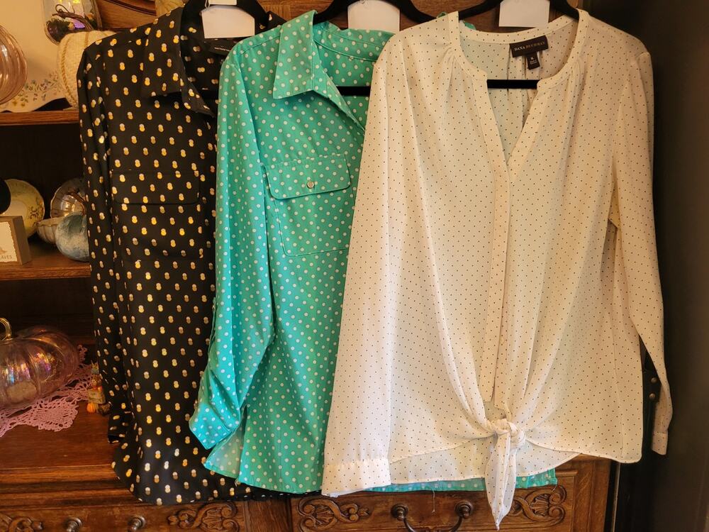 Lot 3 Womens XL Polka Dot Button Down Blouses Dana Buchman Who What Wear